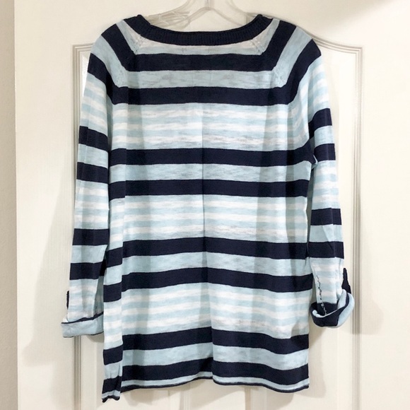 Gap Women’s Blue/White Striped Sweater with Roll-Tab Sleeves/Rolled Raw Edges- L - Picture 8 of 16